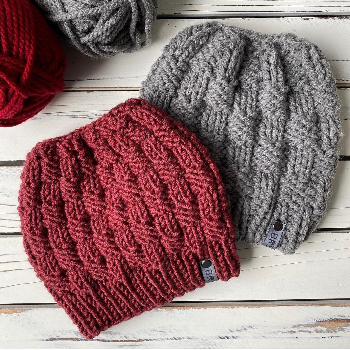 Woven Lies Messy Bun Beanie - PDF Knit Pattern - DIGITAL DOWNLOAD