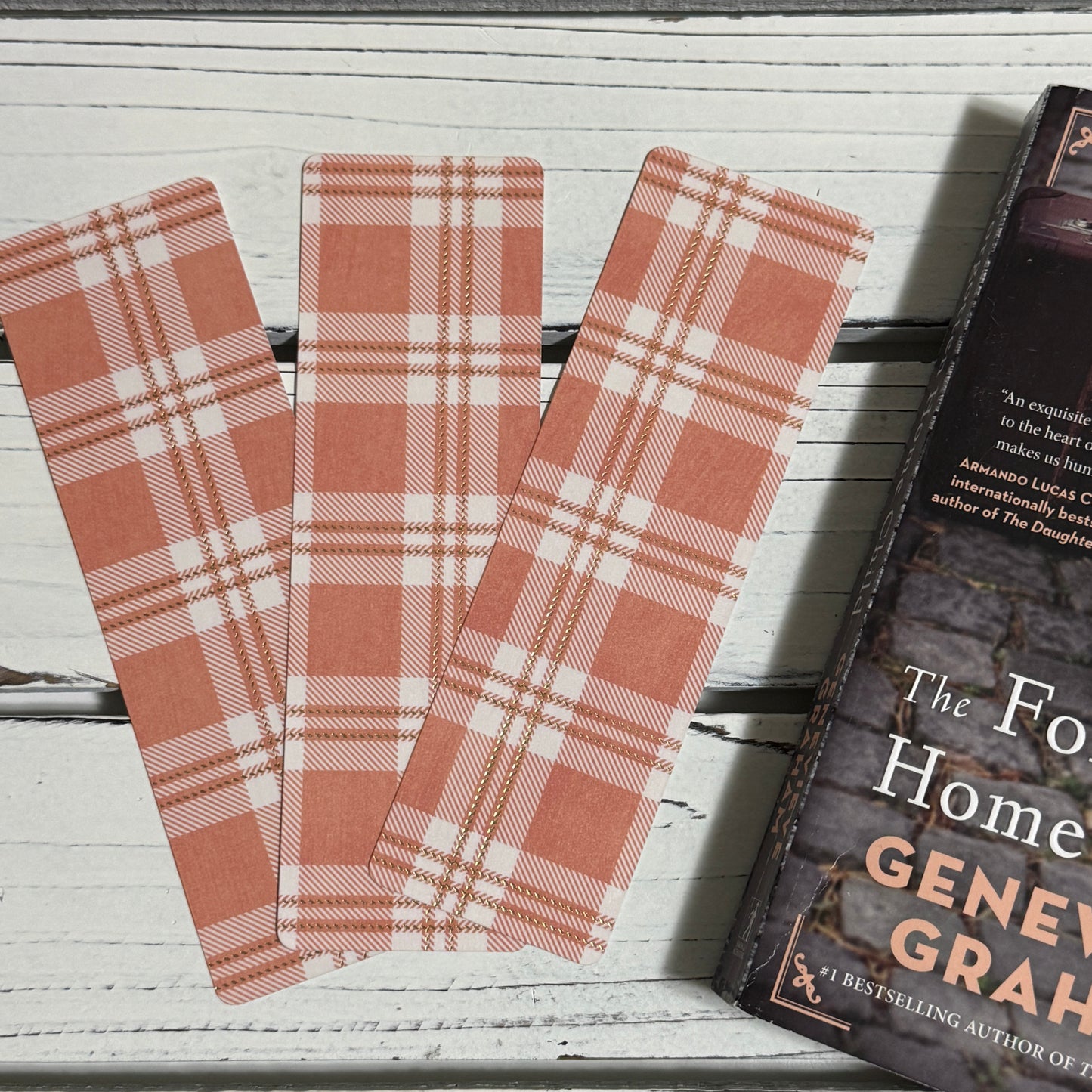 Peach/Gold Plaid - Laminated Bookmark