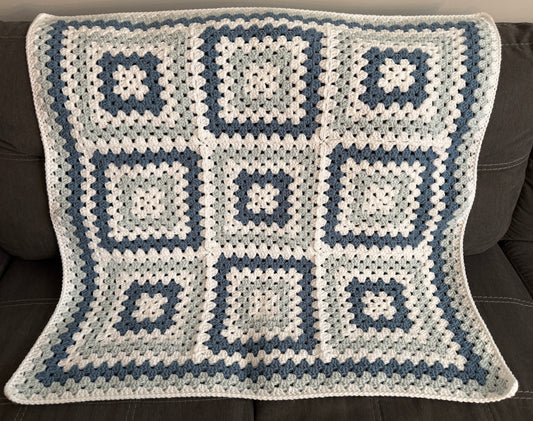 Granny Square Baby Blanket - Checker Blue - MADE TO ORDER
