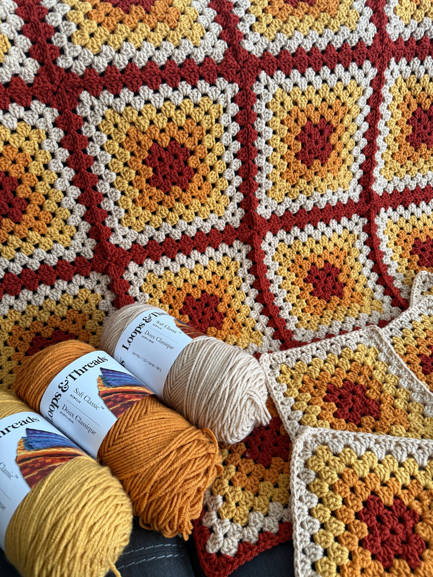 Granny Square Blanket - Fire