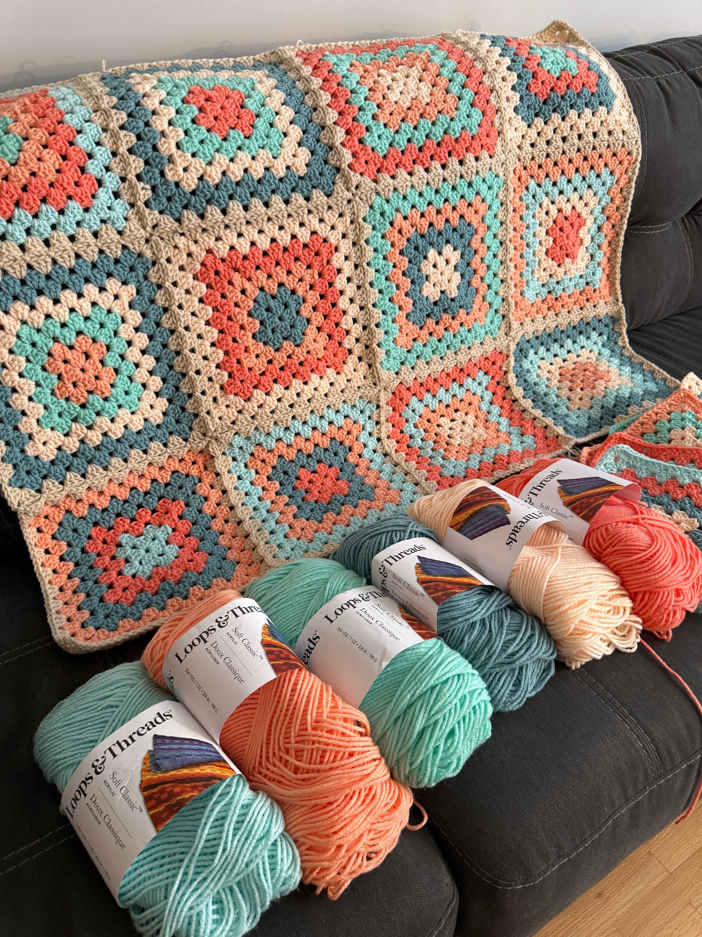 Granny Square Blanket - Creamsicle