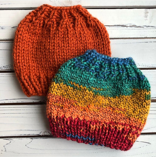 Basic Bun Beanie - PDF Knit Pattern - DIGITAL DOWNLOAD
